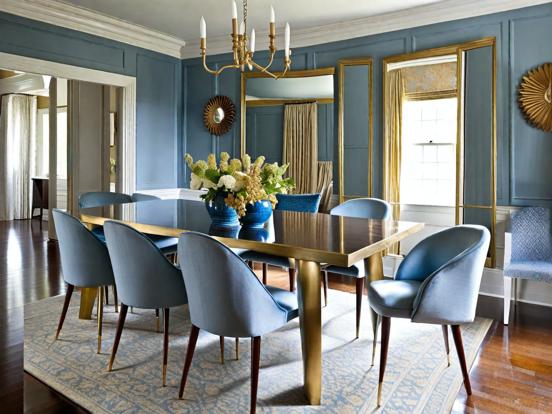 Blue gold dining room decor