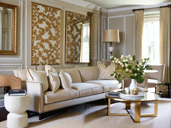 Gold accented luxe living room