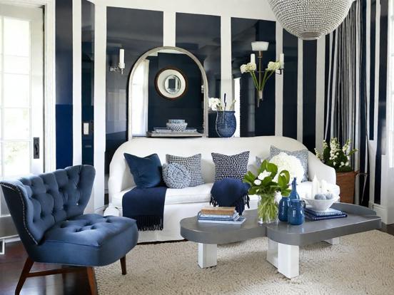 Blue white living room decor