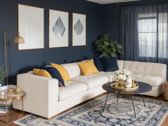 Blue gold living room decor