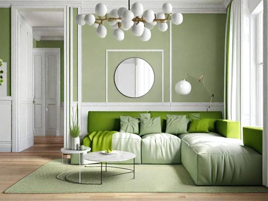 Green couch living room vibe