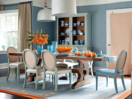 Teal orange dining room decor