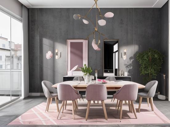 Pink grey modern dining room