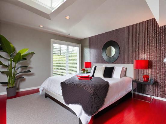 Red white black bedroom design