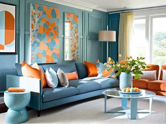 Bright teal orange living room