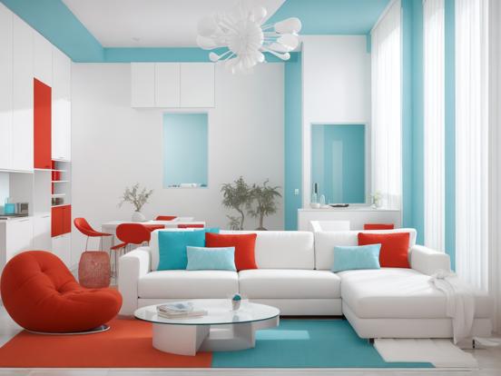 Bright blue white living room