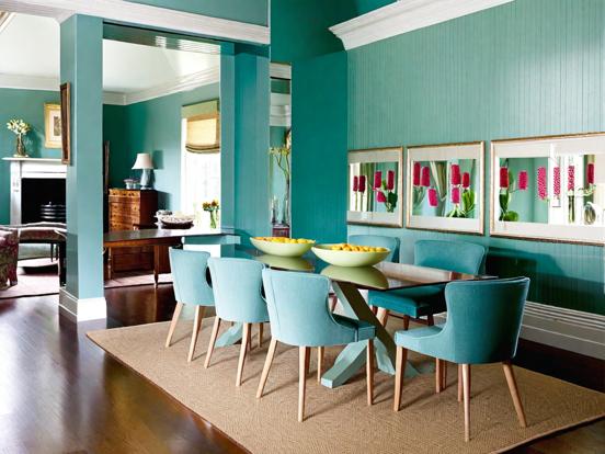 Teal green dining room decor