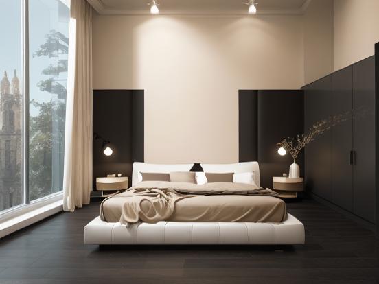 cream and black bedroom