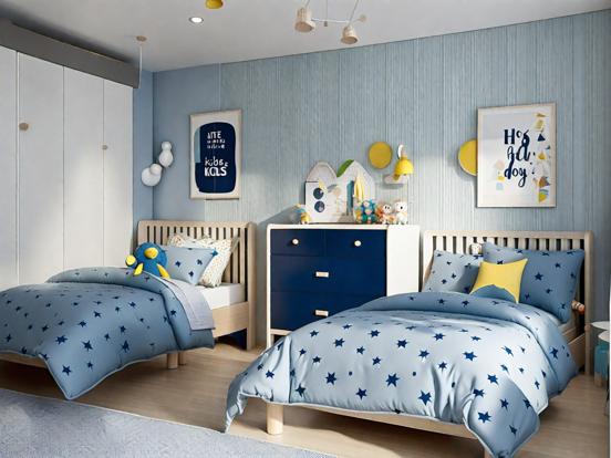 Blue yellow child bedroom