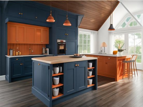 Luxury kitchen island teal orange