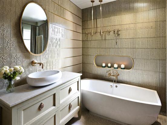 Gold accented bath with sink