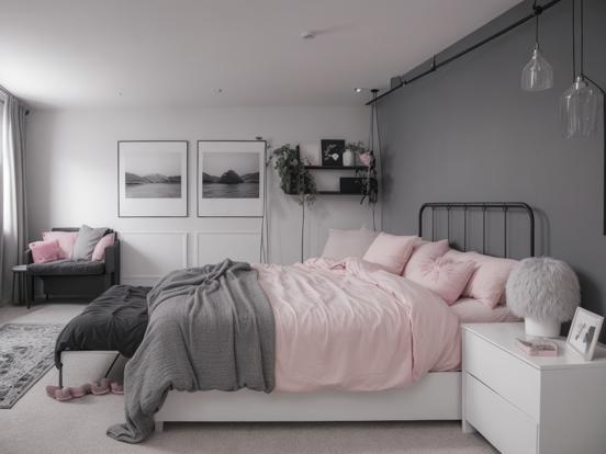 Cozy pink girly bedroom setup