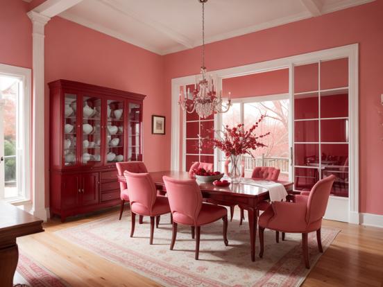 Closeup dining room pink tones