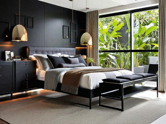 Serene dark bedroom interior