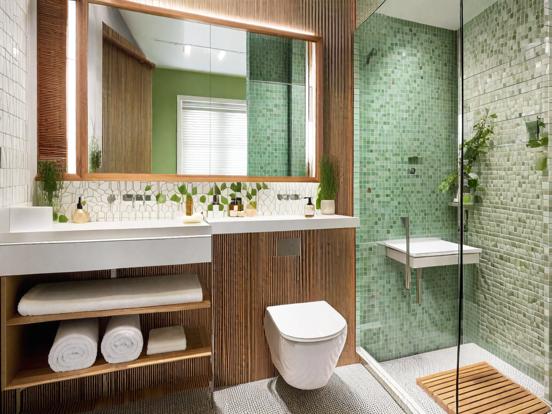 Modern bathroom with green light