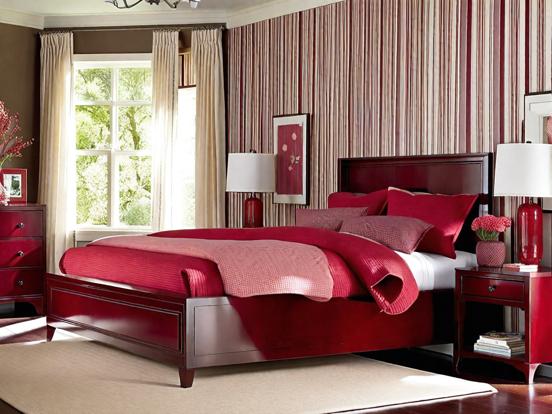 Red bed chandelier bedroom