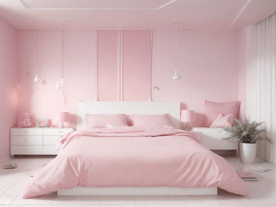 Pink girly bedroom with white dresser