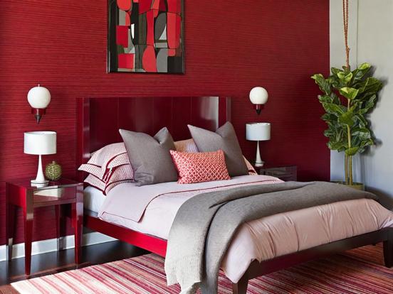 Red bedroom bold colors trim