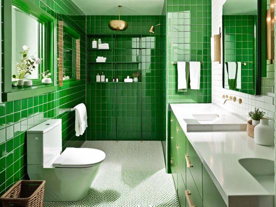 Green white bathroom closeup