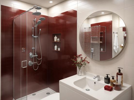 Modern maroon bathroom closeup