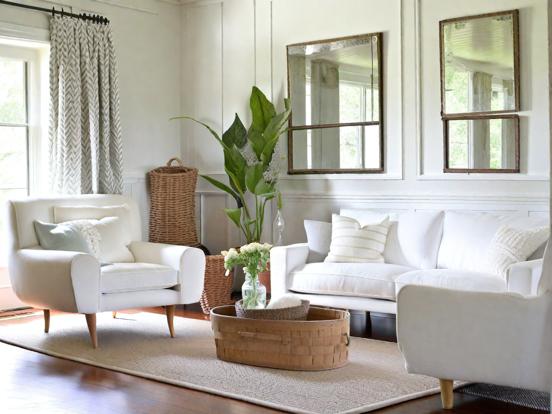 White serene cottage living room