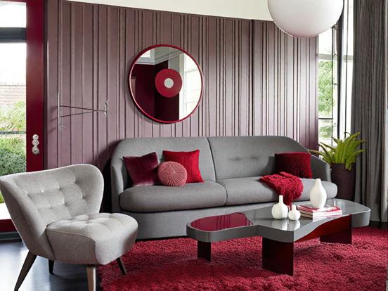 modern grey and red living room