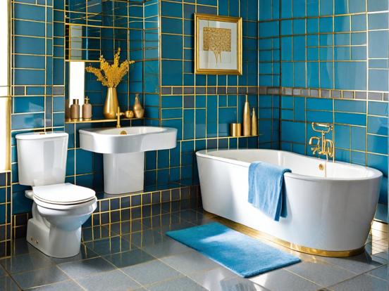 Blue gold accented bathroom