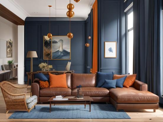 Bright living room blue walls