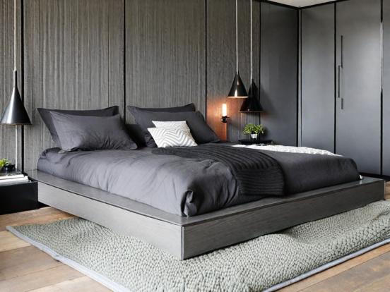 Closeup serene dark bedroom