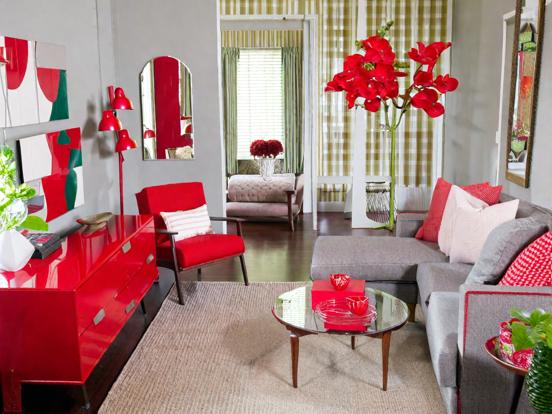 Red themed living room decor