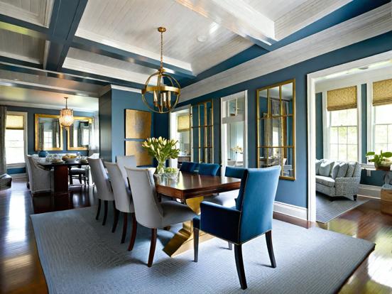 Blue gold dining room decor