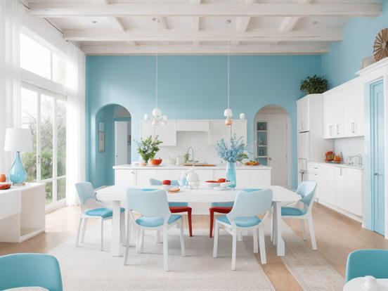 Blue white dining room decor