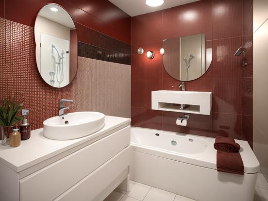 Modern red white bathroom design