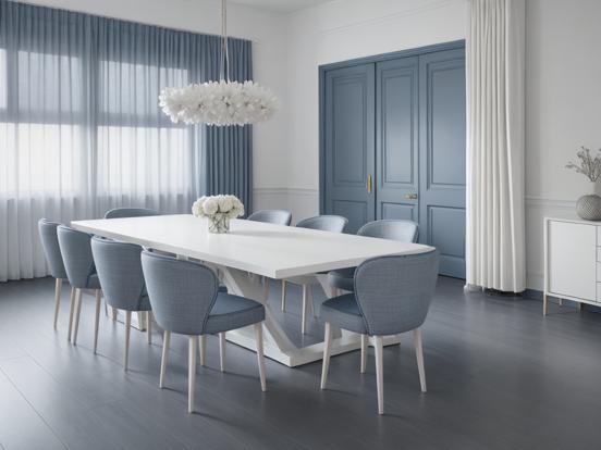 Blue dining table and chairs