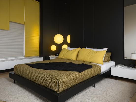 Yellow black bedroom decor