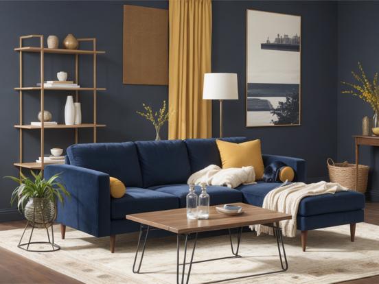 Bright living room blue couch