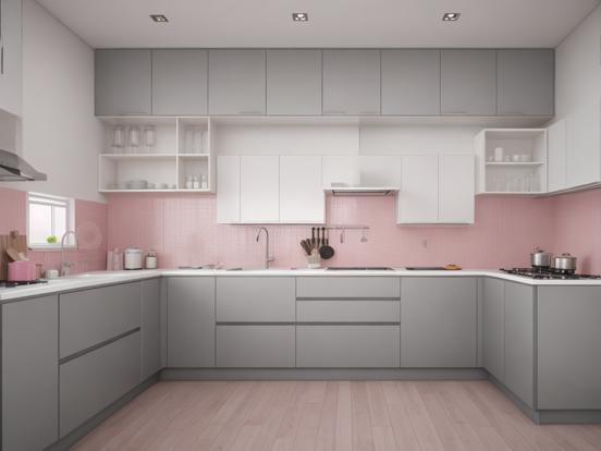 Modern pink grey 3D kitchen