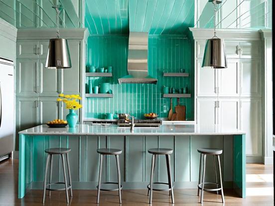 Teal kitchen island closeup