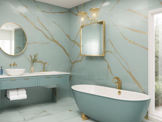 Gold teal luxury bath design