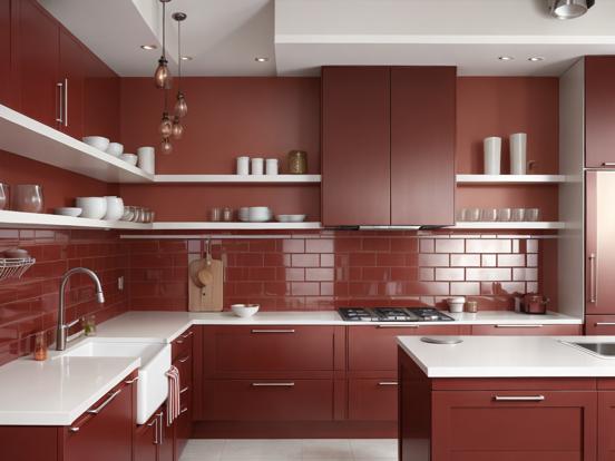 Luxury red grey kitchen closeup