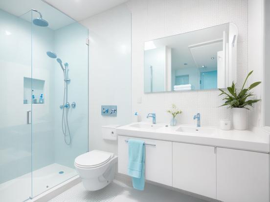 Modern blue white bathroom closeup