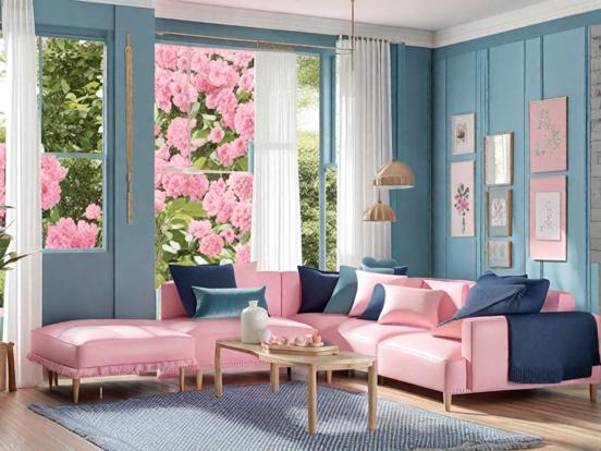 Bright pink blue living room