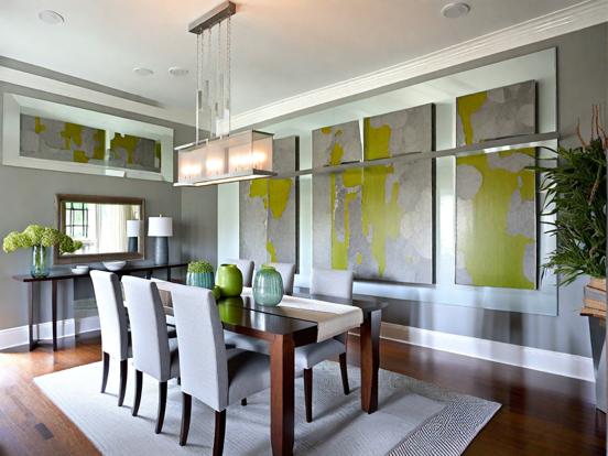 Green dining room with decor