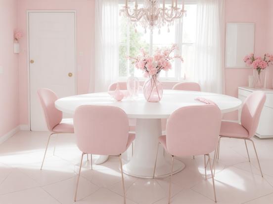 Pink room white table flowers