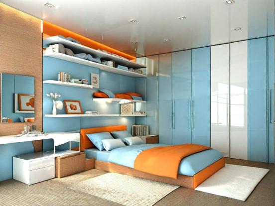 Bright teal orange bedroom