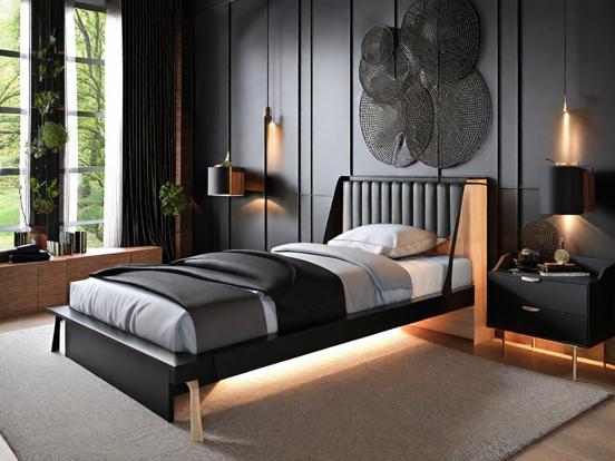 Dark serene bedroom with bed