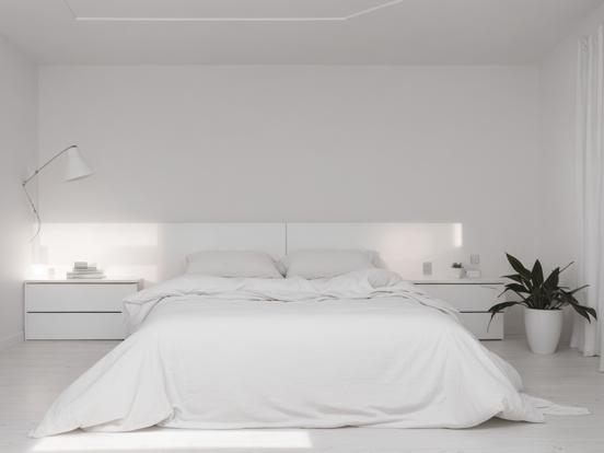 White bed plant minimalist room