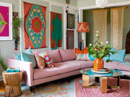 Bright boho living room decor