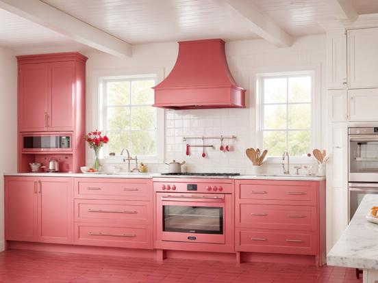 Pink kitchen with stove sink