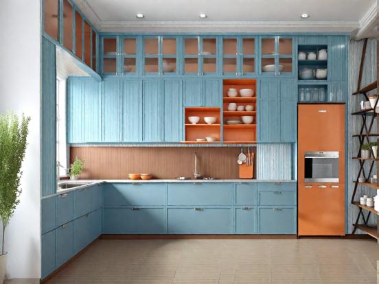 Blue orange kitchen decor